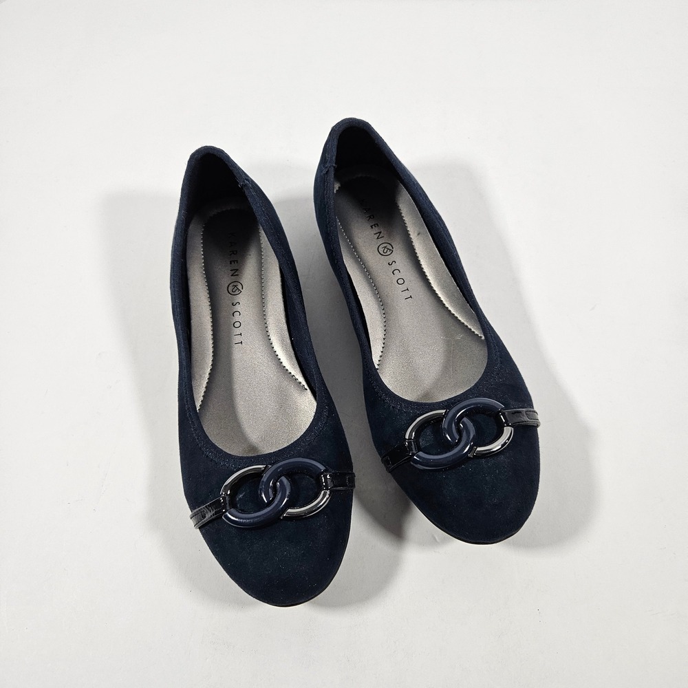 Karen Scott Amanda Navy Blue Suede Round Toe Ballet Flats Womens 7M KS-AMANDAA